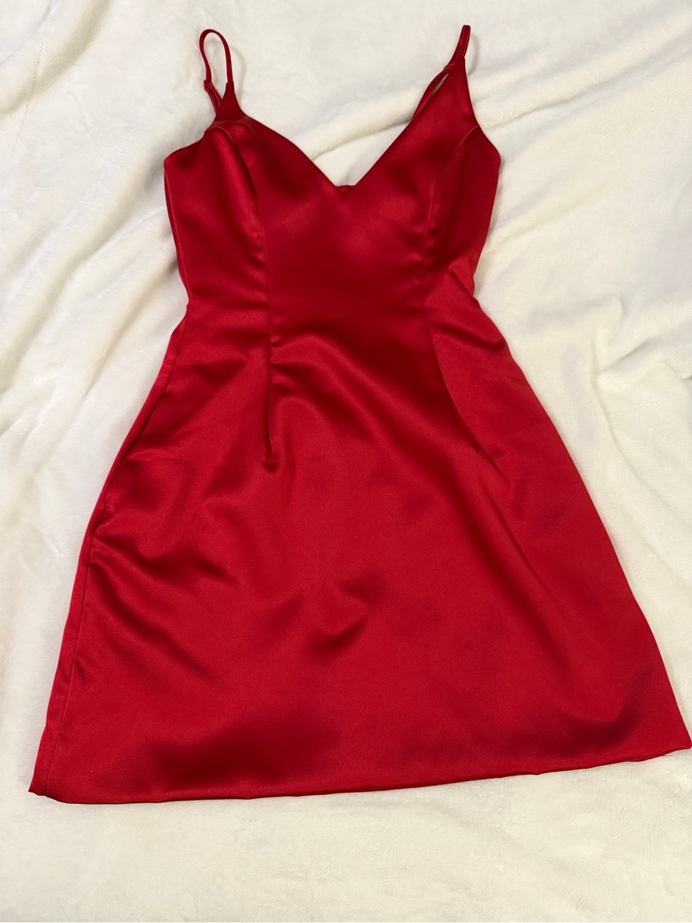 Fashion Nova Red Satin Plunge Mini Dress